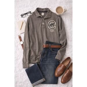 47 Men's MLB Chicago Cubs 1/4 Button Pullover Sweater Gray Long Sleeve Size S